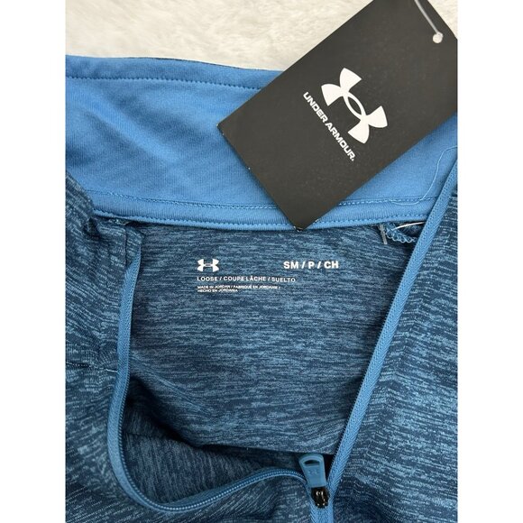 Under Armour Shirt Mens SM/P Blue 1/4 Zip Pullover Loose Heat Gear Gym Running - Picture 3 of 13